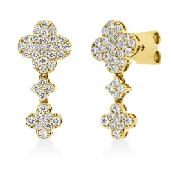Pavé Ohrstecker Kleeblätter 750 Gelbgold 76 Diamanten 0,53ct TW-VSI/SI 17x7,8mm