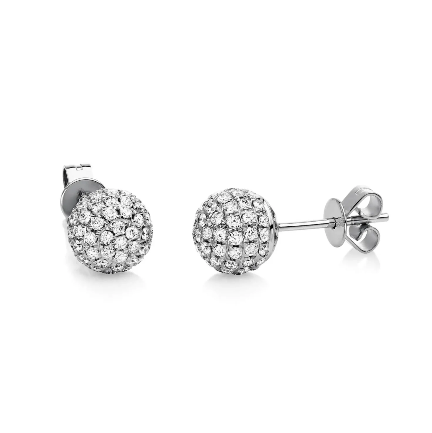 Pavé Ohrstecker Kugel aus 750 Weißgold 128 Brillanten 0,93ct TW-SI Ø7,3mm