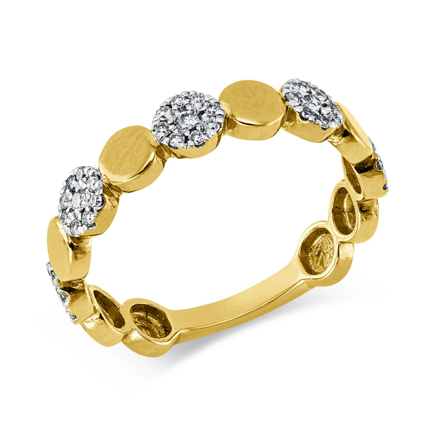 Pavé Ring aus 750 Gelbgold 45 Brillanten 0,21ct I-SI B:4,1mm Fassung rhodiniert