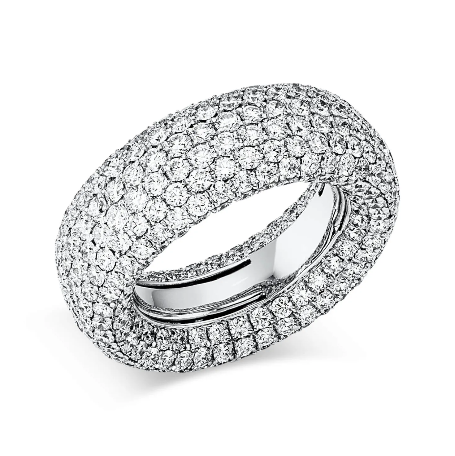 Pavé Ring aus 750 Gold Weißgold 386 Brillanten 7,45ct TW-VSI B:12,1mm