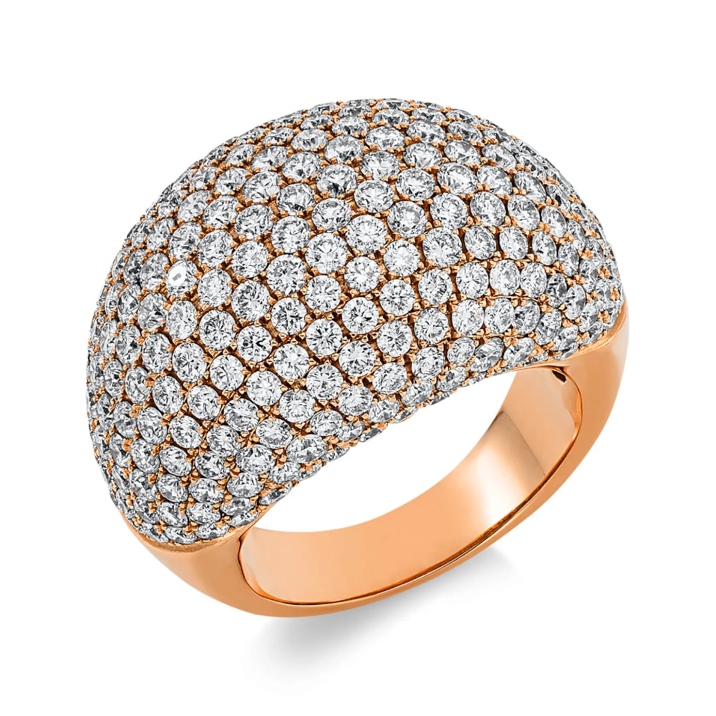 Pavé Ring breit mit Wölbung aus 750 Rotgold 261 Brillanten 4,94ct TW-VSI B:17mm