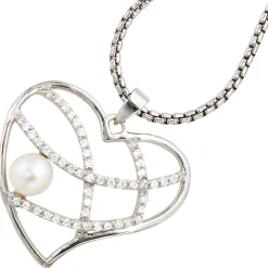 Perlenanhänger Anhänger 27,3x24mm Herz Perle & Zirkonia 925 Echt Silber Damen