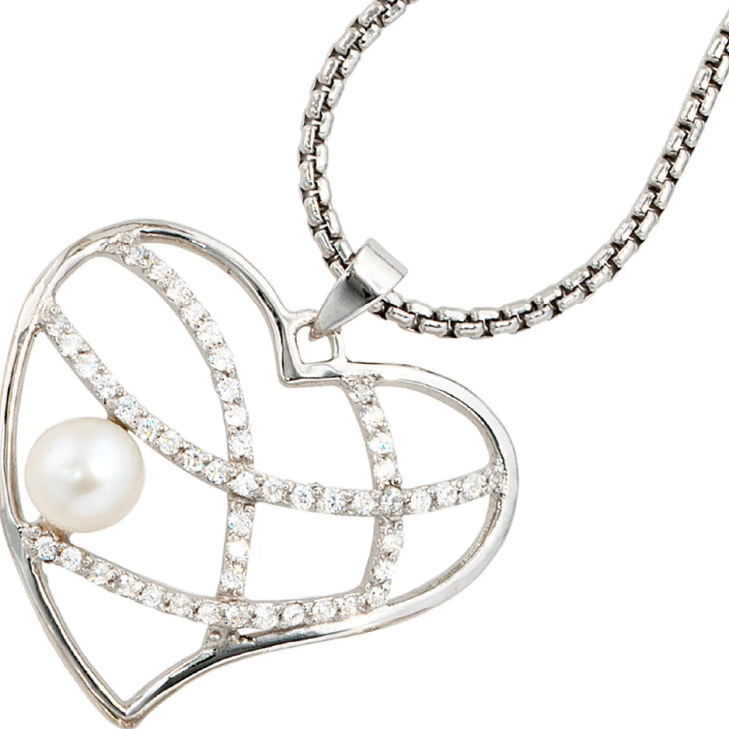 Perlenanhänger Anhänger 27,3x24mm Herz Perle & Zirkonia 925 Echt Silber Damen