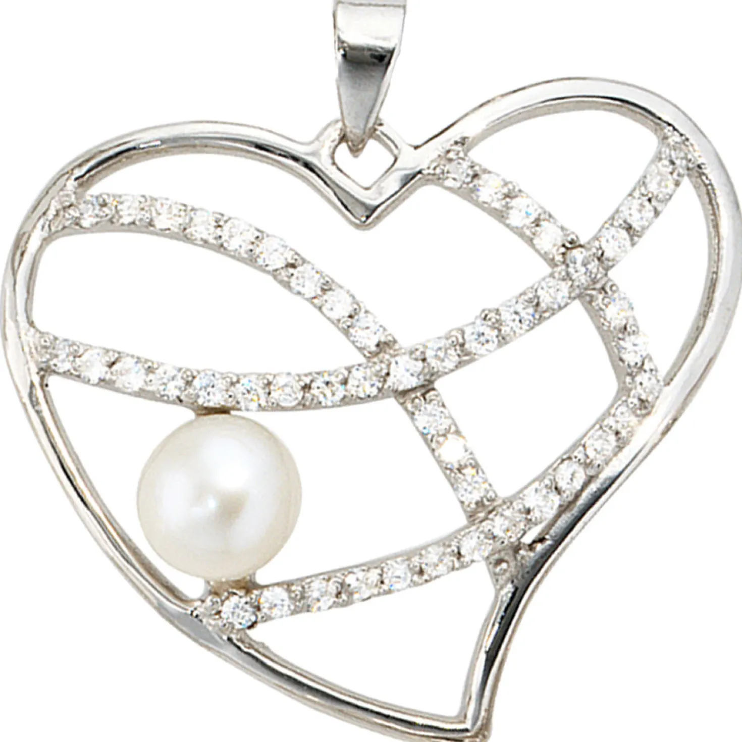 Perlenanhänger Anhänger 27,3x24mm Herz Perle & Zirkonia 925 Echt Silber Damen
