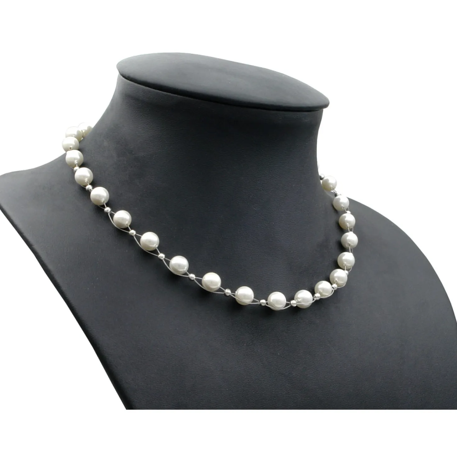Perlenkette Kette Collier Halskette aus Muschelkernperlen Perlen creme-weiß Damen