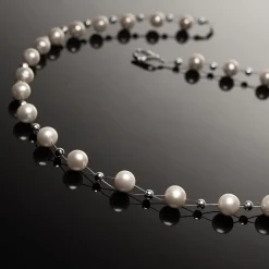 Perlenkette Kette Collier Halskette echte Perlen creme-weiß Hochzeit Brautschmuck für Damen
