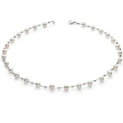Perlenkette Kette Collier Halskette echte Perlen creme-weiß Halsschmuck Damen