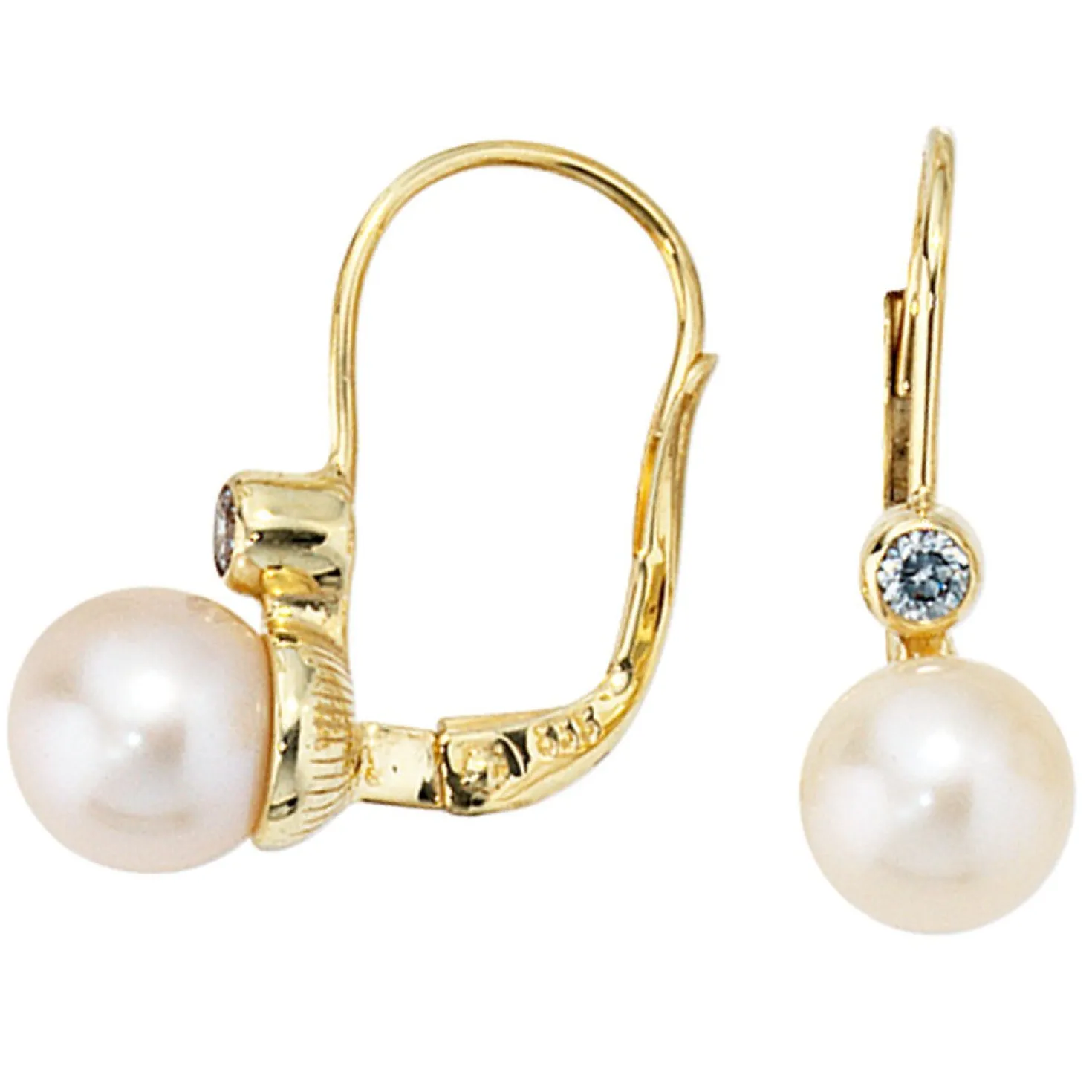 Perlenohrringe Ohrhänger 6,5x14,6mm Boutons mit Perlen & Zirkonia 333 Gelbgold