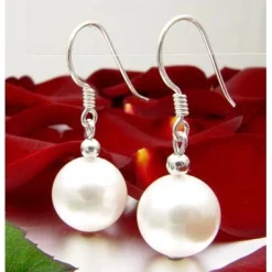 Perlenohrringe Ohrringe Ohrhänger, Muschelkernperlen, 925 Silber, weiß