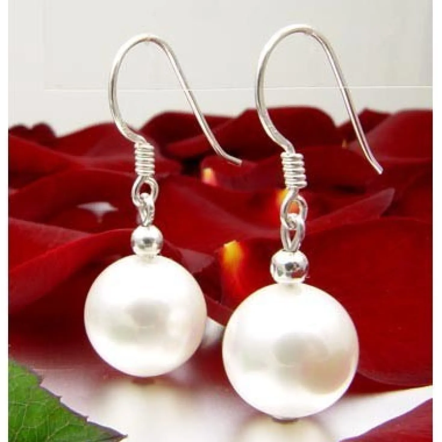 Perlenohrringe Ohrringe Ohrhänger, Muschelkernperlen, 925 Silber, weiß