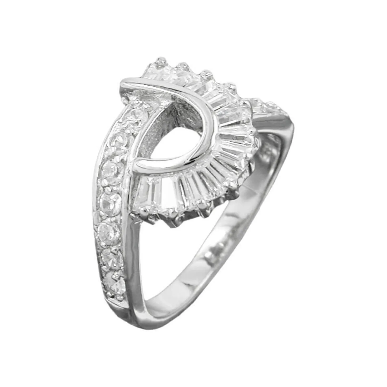 P Form - Ring Damenring mit Zirkonia 925 Silber rhodiniert