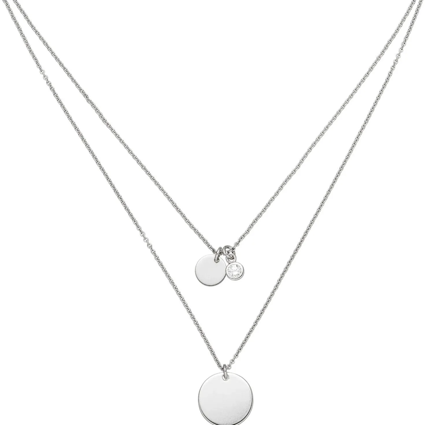 2-reihige Halskette Collier 2 Gravur-Platten & Zirkonia Anhänger 925 Silber 44cm