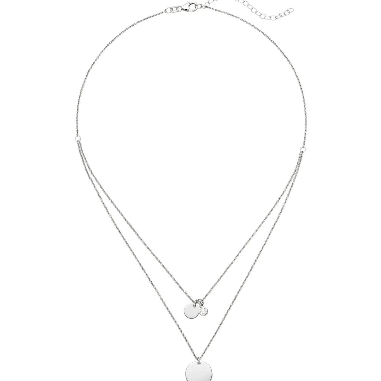 2-reihige Halskette Collier 2 Gravur-Platten & Zirkonia Anhänger 925 Silber 44cm