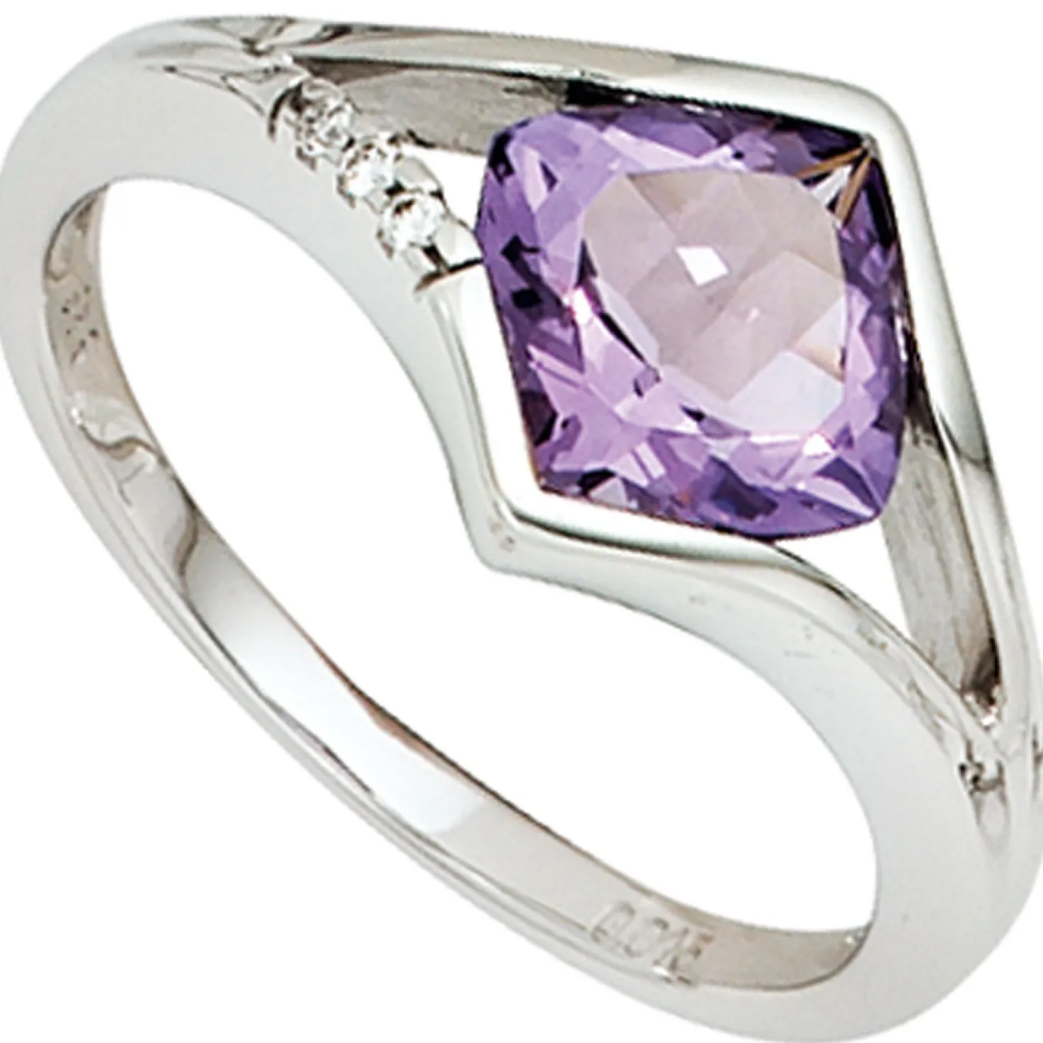 Ring Amethyst & 3 Diamanten 0.015Ct W/SI Brillanten 585 Weißgold