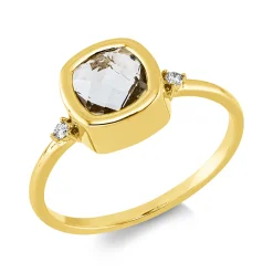 Ring aus 750 Gelbgold Amethyst 0,92ct grün 2 Brillanten 0,03ct TW-SI B:8mm