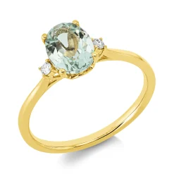 Ring aus 750 Gelbgold Amethyst 1,22ct grün 2 Brillanten 0,04ct TW-SI B:8mm