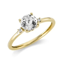 Ring aus 750 Gelbgold Amethyst 0,75ct grün 2 Brillanten 0,03ct TW-SI B:5,7mm