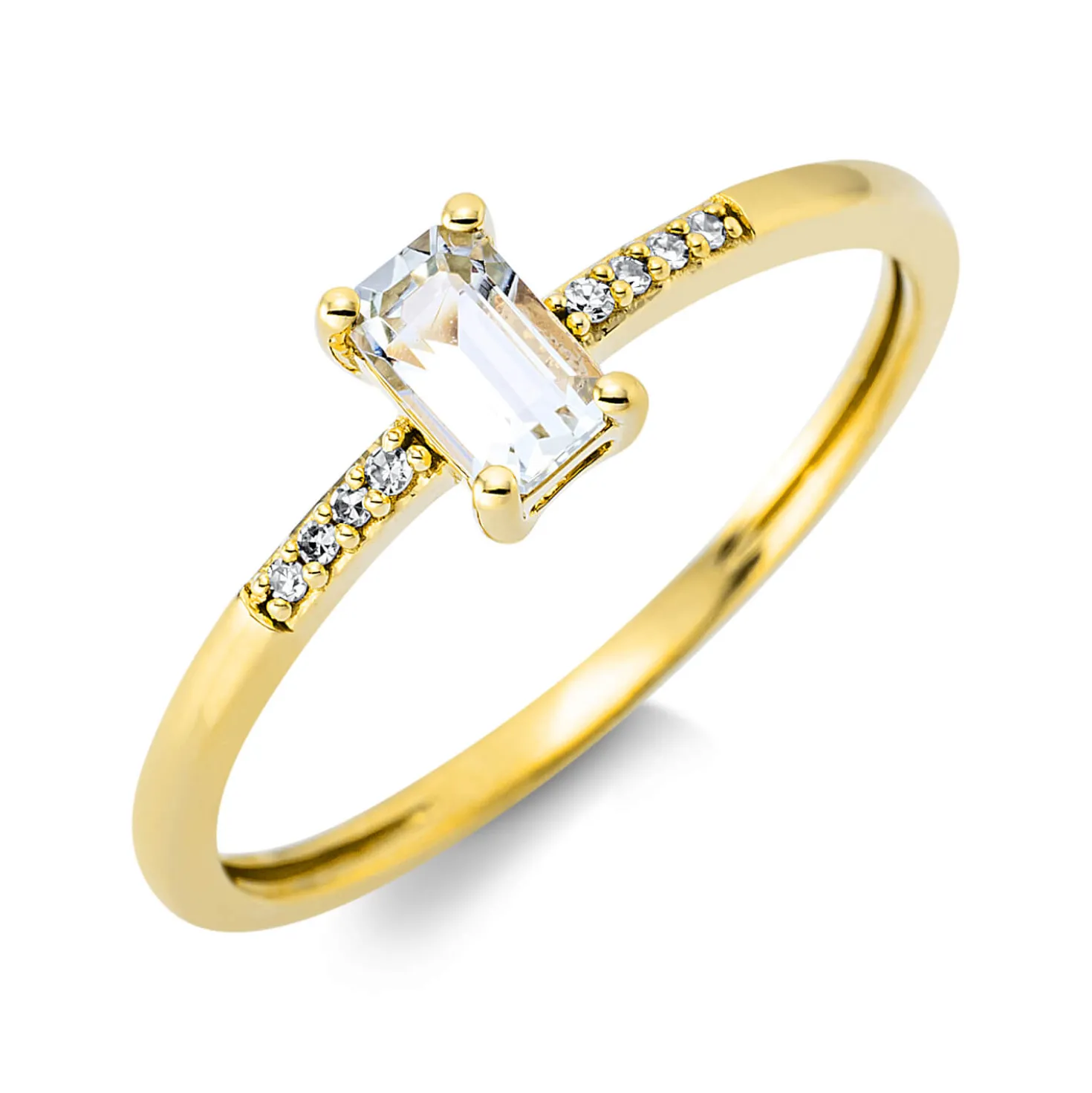Ring aus 750 Gelbgold Amethyst 0,29ct grün 8 Diamanten 0,02ct TW-SI B:5,4mm