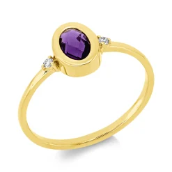 Ring aus 750 Gelbgold Amethyst 0,47ct lila 2 Brillanten 0,03ct TW-SI B:7,8mm