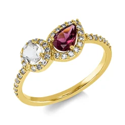 Ring aus 750 Gelbgold 2 Amethyste 0,56ct grün 40 Diamanten 0,25ct TW-SI B:7,2mm
