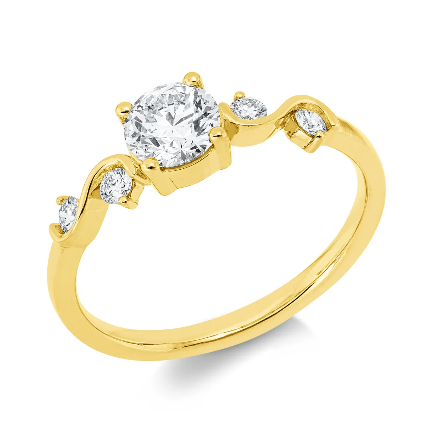 Ring aus 750 Gelbgold 4 Brillanten 0,14ct TW-SI 1 Brillant 0,6ct TW-SI B:5,4mm