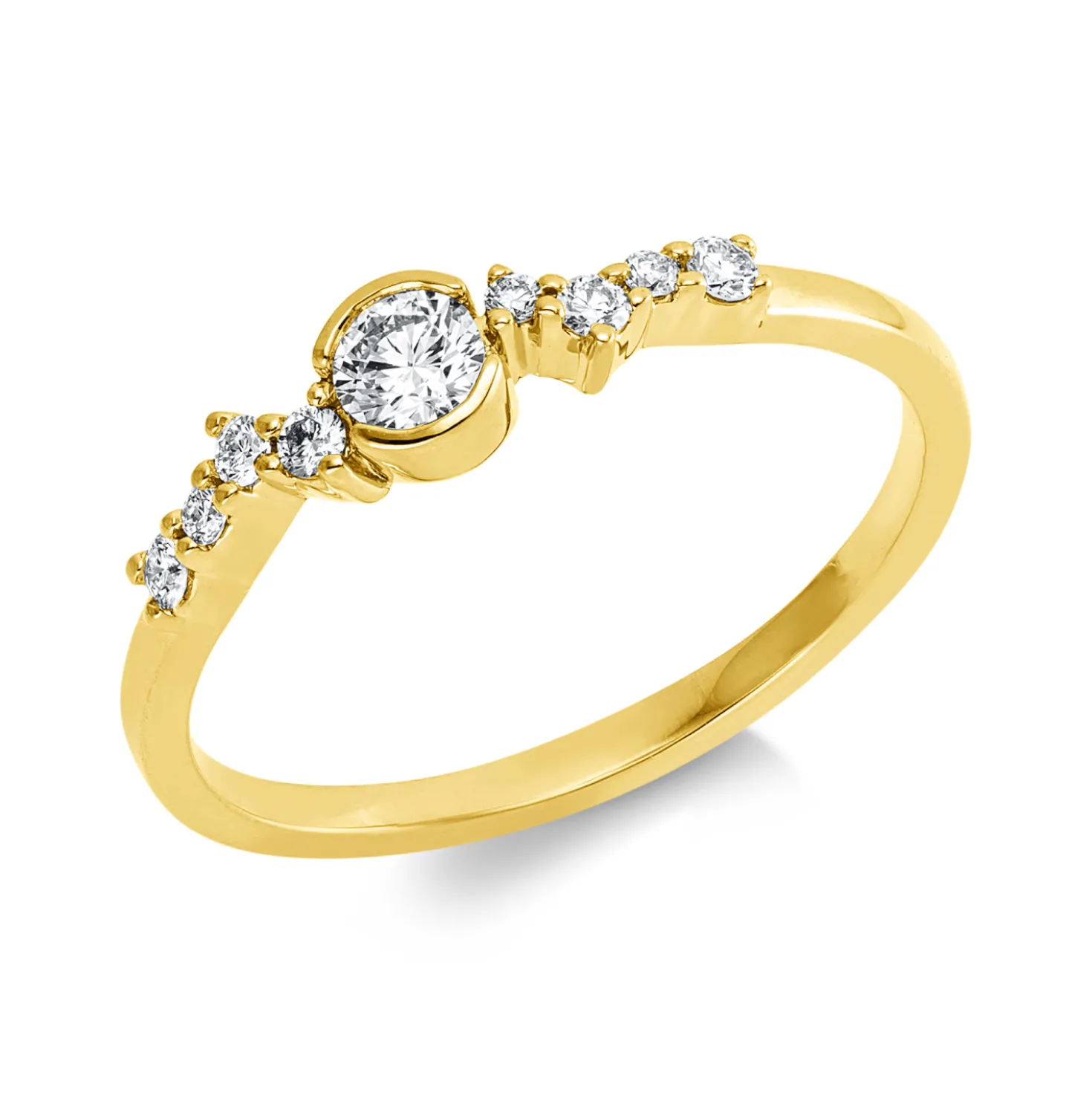 Ring aus 750 Gelbgold 8 Brillanten 0,12ct TW-SI 1 Brillant 0,14ct TW-SI B:4,2mm