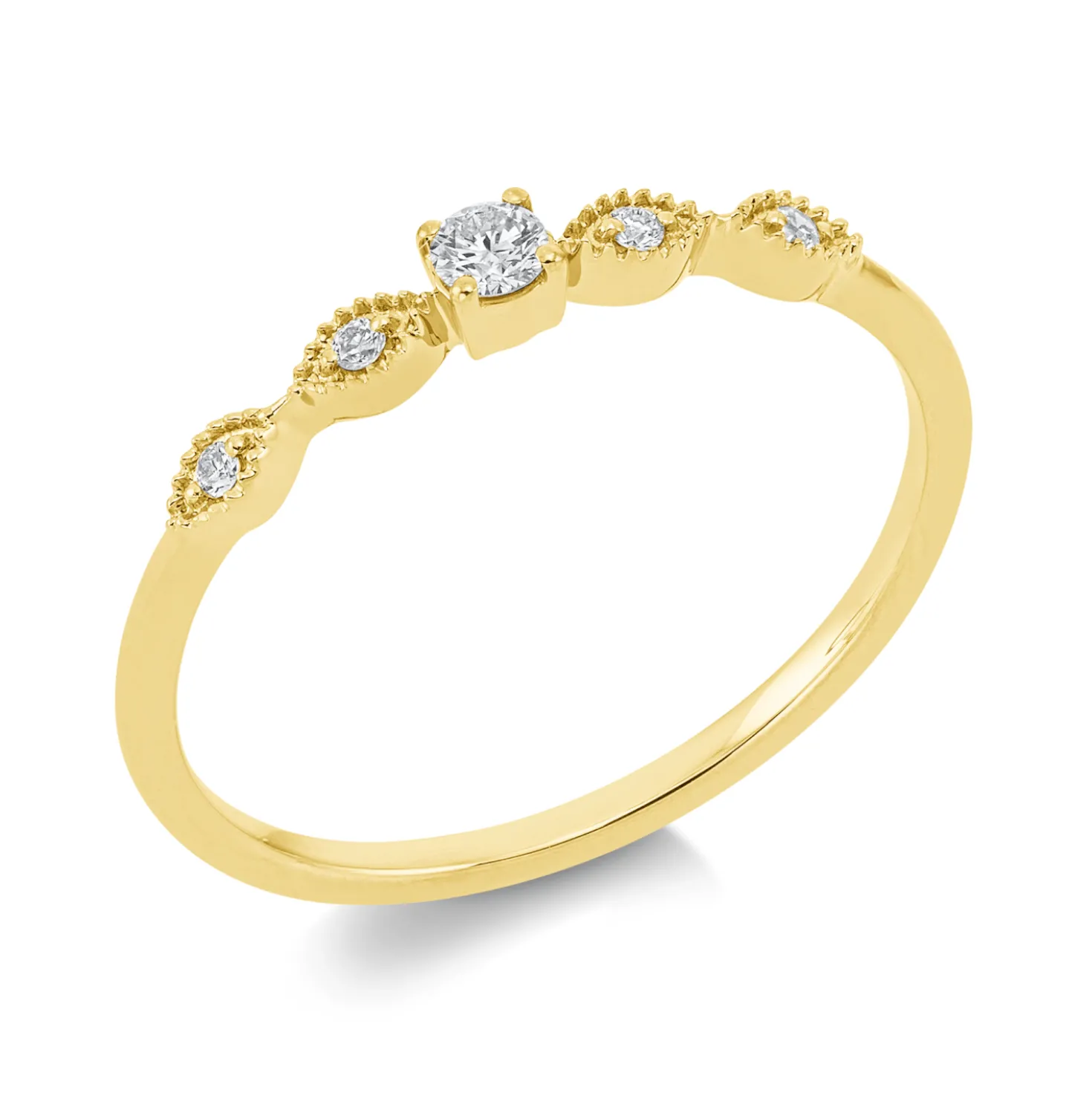 Ring aus 750 Gelbgold 4 Brillanten 0,04ct TW-SI 1 Brillant 0,07ct TW-SI B:2,4mm