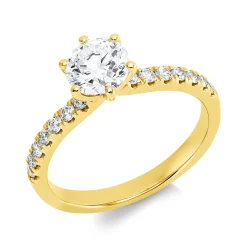 Ring aus 750 Gelbgold 14 Brillanten 0,27ct TW-SI 1 Brillant 1ct W-SI B:7,6mm