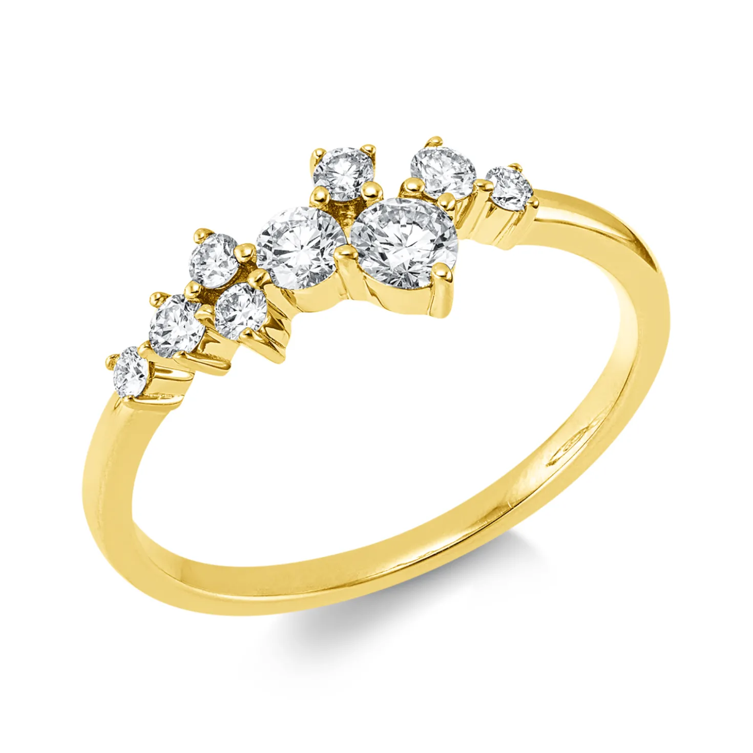 Ring aus 750 Gelbgold 2 Brillanten 0,24ct W-SI 7 Brillanten 0,21ct W-SI B:5,8mm