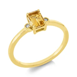 Ring aus 750 Gelbgold Citrin 0,59ct gelb 2 Brillanten 0,02ct TW-SI B:8,4mm