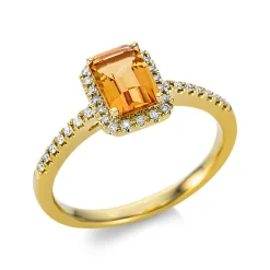 Ring aus 750 Gelbgold Citrin 0,85ct gelb 34 Brillanten 0,11ct TW-SI B:8,4mm
