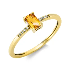 Ring aus 750 Gelbgold Citrin 0,25ct gelb 8 Diamanten 0,02ct TW-SI B:5,4mm