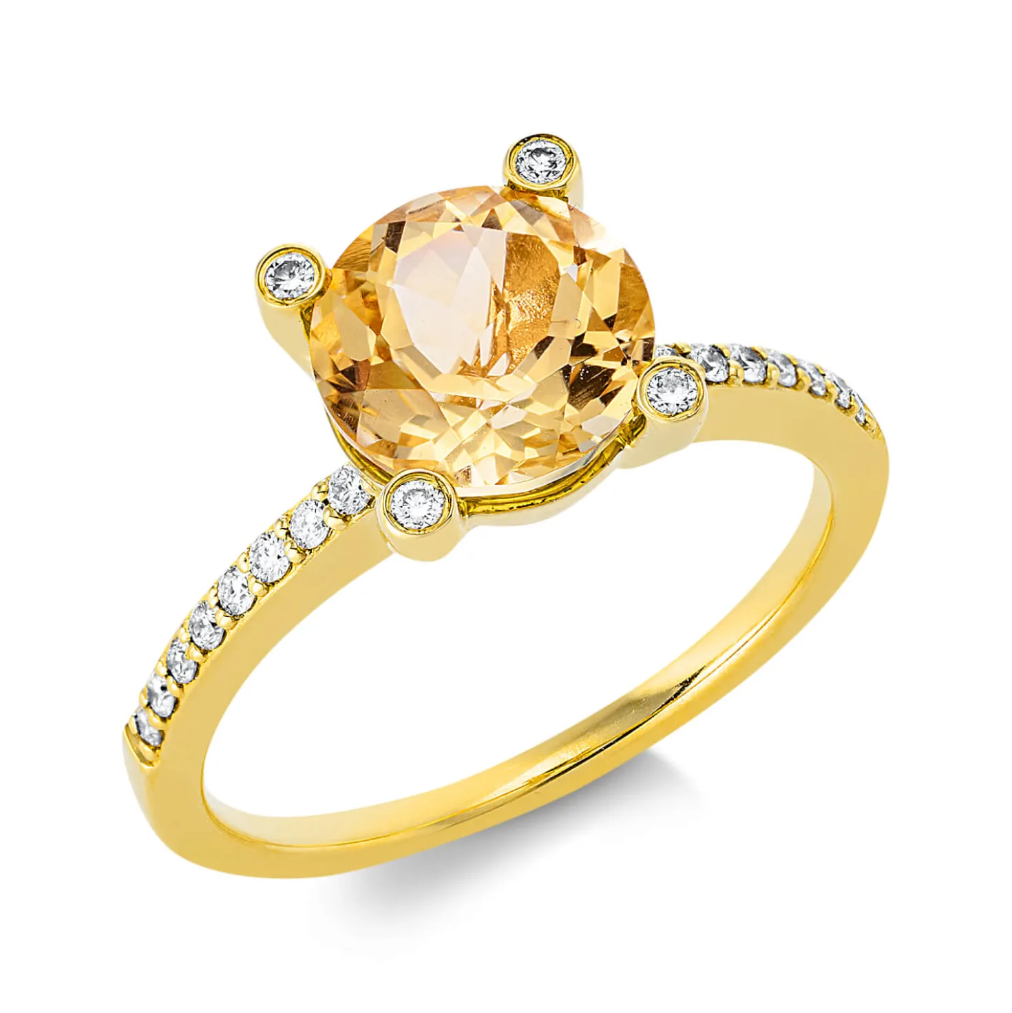 Ring aus 750 Gelbgold Citrin 1,96ct gelb 36 Diamanten 0,22ct TW-SI Ø8,4mm