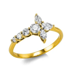 Ring aus 750 Gelbgold 7 Diamanten Fanatsy-Schliff 0,64ct TW-VSI/SI H:10,7mm