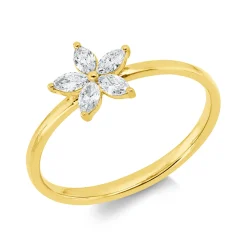 Ring aus 750 Gelbgold 5 Diamanten Navette-Schliff 0,25ct TW-SI B:7,9mm