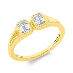 Ring aus 750 Gelbgold 2 Diamanten Smaragd-Schliff 0,69ct TW-SI B:5,5mm Zarge