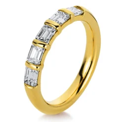 Ring aus 750 Gelbgold 5 Diamanten Smaragd-Schliff 1,24ct TW-VSI/SI B:3,7mm