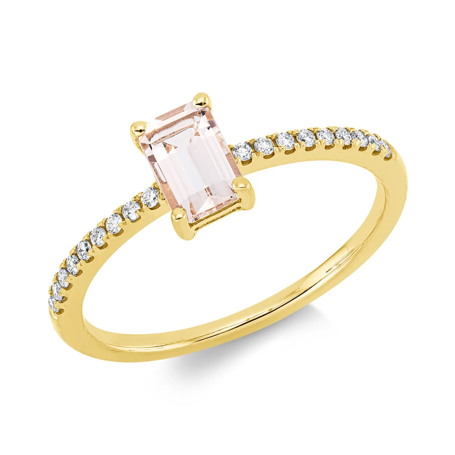 Ring aus 750 Gelbgold Morganit 0,52ct 18 Brillanten 0,1ct TW-SI B:6,6mm 4er-Krappe