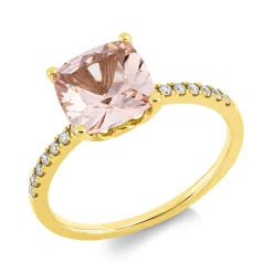Ring aus 750 Gelbgold Morganit 1,87ct 14 Brillanten 0,11ct TW-SI B:8mm 4er-Krappe