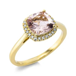 Ring aus 750 Gelbgold Morganit 1,25ct pink 24 Brillanten 0,1ct TW-SI B:9,4mm