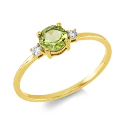 Ring aus 750 Gelbgold Peridot 0,41ct 2 Brillanten 0,05ct TW-SI B:4,8mm 4er-Krappe