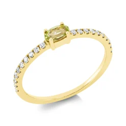 Ring aus 750 Gelbgold Peridot 0,22ct grün 20 Brillanten 0,16ct TW-PI B:3,1mm