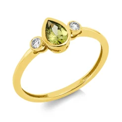 Ring aus 750 Gelbgold Peridot 0,43ct grün 2 Brillanten 0,07ct TW-SI B:6,9mm