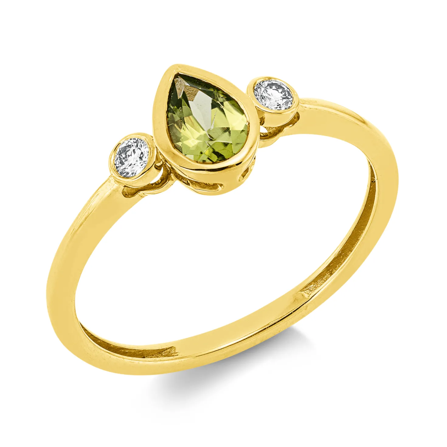 Ring aus 750 Gelbgold Peridot 0,43ct grün 2 Brillanten 0,07ct TW-SI B:6,9mm