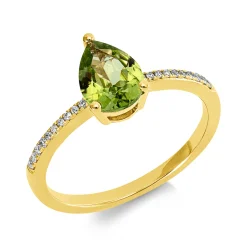 Ring aus 750 Gelbgold Peridot 1,13ct grün 20 Brillanten 0,08ct TW-SI B:8,9mm