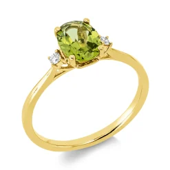 Ring aus 750 Gelbgold Peridot 1,3ct grün 2 Brillanten 0,04ct TW-SI B:8mm