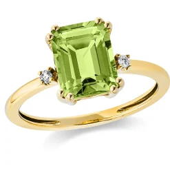 Ring aus 750 Gelbgold Peridot 2,5ct grün 2 Brillanten 0,04ct TW-SI B:9,8mm