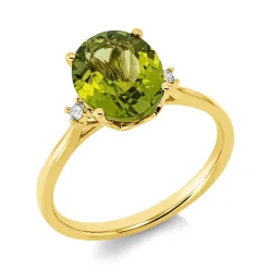 Ring aus 750 Gelbgold Peridot 2,75ct grün 2 Brillanten 0,04ct TW-SI B:10,3mm