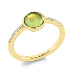 Ring aus 750 Gelbgold Peridot 1,4ct grün 16 Diamanten 0,06ct TW-SI B:8,1mm