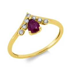 Ring aus 750 Gelbgold Rubin 0,41ct rot 7 Brillanten 0,13ct F-SI B:8,1mm